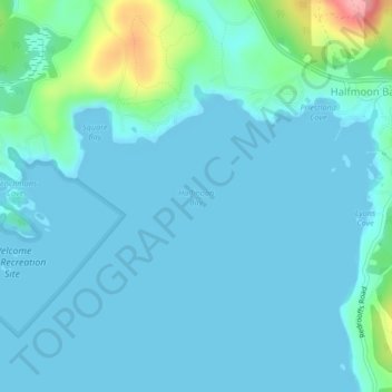 Топографическая карта Halfmoon Bay, высота, рельеф