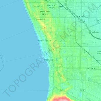 Топографическая карта Redondo Beach, высота, рельеф