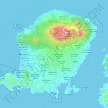 Топографическая карта Lombok, высота, рельеф