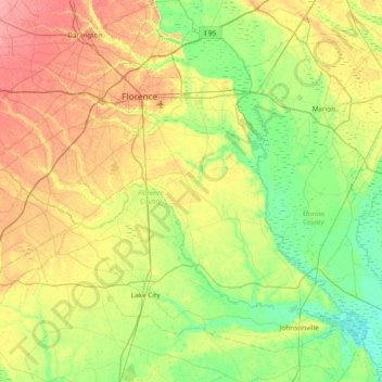 Топографическая карта Florence County, высота, рельеф