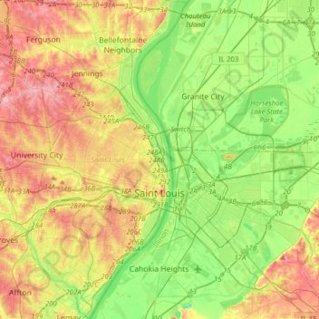 Топографическая карта Сент-Луис, высота, рельеф