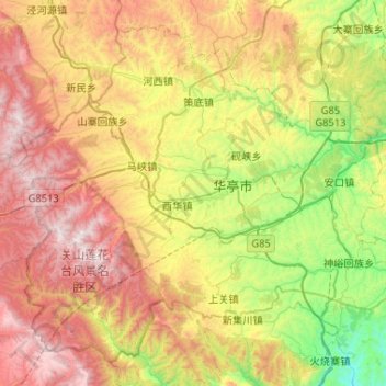 Топографическая карта 华亭市, высота, рельеф