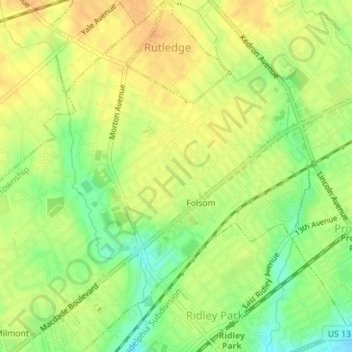 Топографическая карта Folsom, высота, рельеф