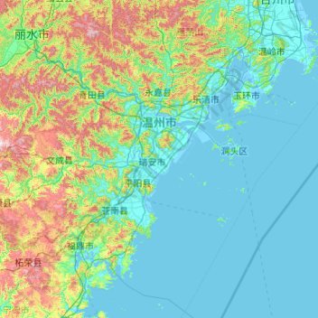 Топографическая карта 温州市, высота, рельеф