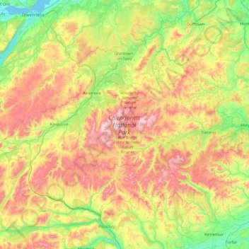 Топографическая карта Cairngorms National Park, высота, рельеф