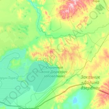Топографическая карта Охранная зона государственного природного биосферного заповедника «Даурский», высота, рельеф
