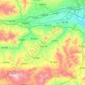 Топографическая карта Huai'an County, высота, рельеф
