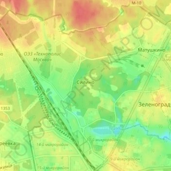 Топографическая карта район Силино, высота, рельеф
