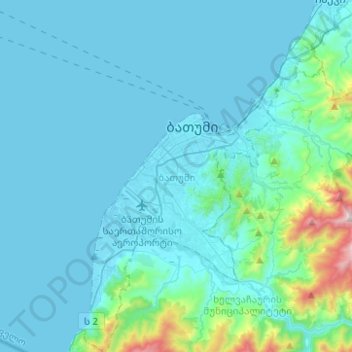 Топографическая карта Батуми, высота, рельеф
