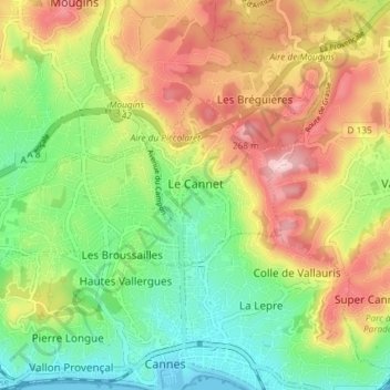Топографическая карта Le Cannet, высота, рельеф