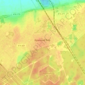 Топографическая карта Красный Бор, высота, рельеф
