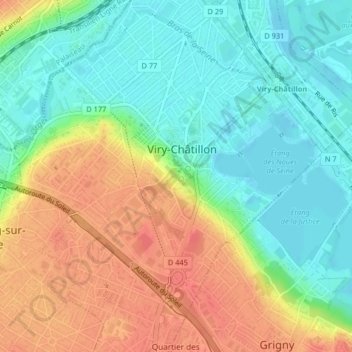 Топографическая карта Quartier Centre Ville, высота, рельеф