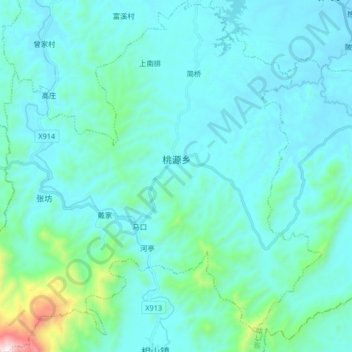 Топографическая карта 桃源乡, высота, рельеф