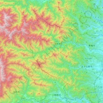 Топографическая карта 西多摩郡, высота, рельеф