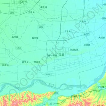 Топографическая карта 温县, высота, рельеф