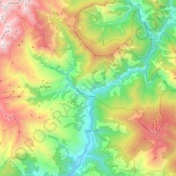 Топографическая карта Sort, высота, рельеф