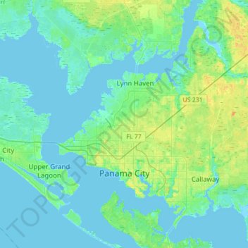 Топографическая карта Panama City, высота, рельеф