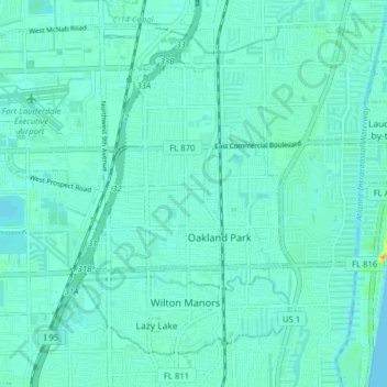 Топографическая карта Oakland Park, высота, рельеф