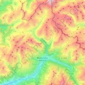 Топографическая карта Бур-Сен-Морис, высота, рельеф