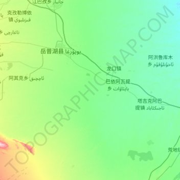 Топографическая карта 岳普湖县, высота, рельеф