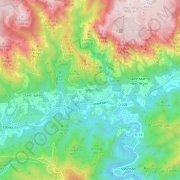 Топографическая карта Mons, высота, рельеф