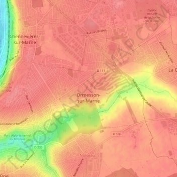 Топографическая карта Ormesson-sur-Marne, высота, рельеф