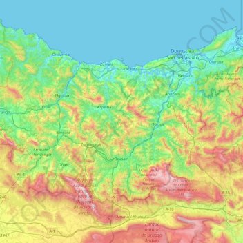 Топографическая карта Guipúzcoa, высота, рельеф
