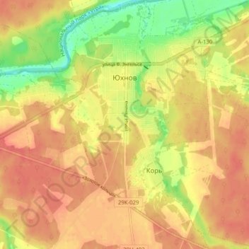 Топографическая карта городское поселение Юхнов, высота, рельеф