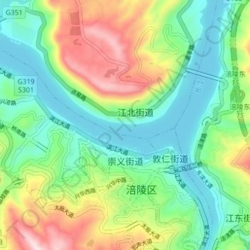 Топографическая карта Chongyi Subdistrict, высота, рельеф