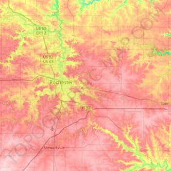 Топографическая карта Olmsted County, высота, рельеф