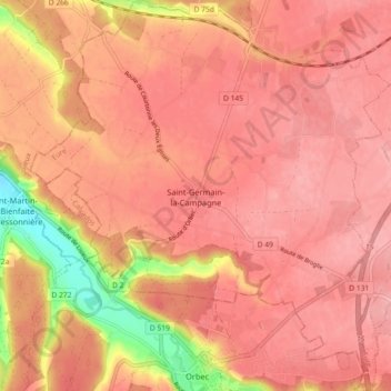 Топографическая карта Saint-Germain-la-Campagne, высота, рельеф
