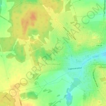 Топографическая карта Приозёрный, высота, рельеф