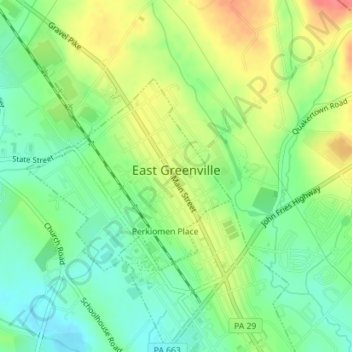Топографическая карта East Greenville, высота, рельеф