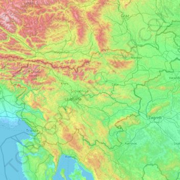 Топографическая карта Словения, высота, рельеф