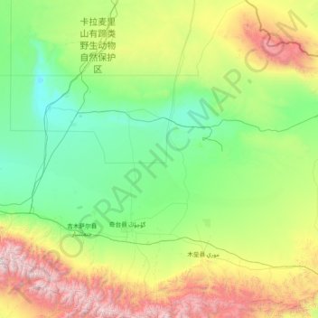 Топографическая карта 奇台县, высота, рельеф
