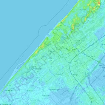 Топографическая карта Гаага, высота, рельеф