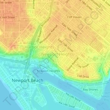 Топографическая карта Newport Heights, высота, рельеф