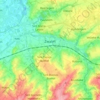 Топографическая карта Zwalm, высота, рельеф