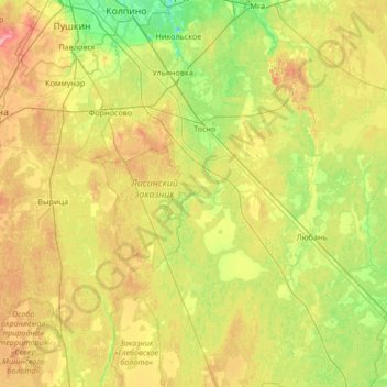 Топографическая карта Тосна, высота, рельеф
