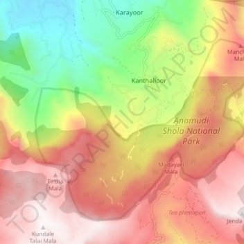 Топографическая карта Karayoor, высота, рельеф