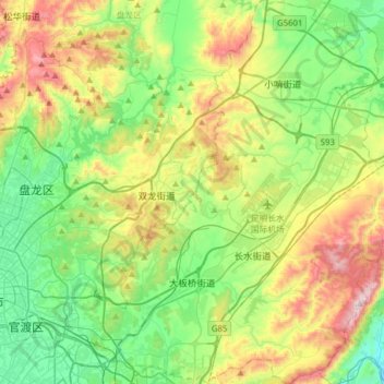 Топографическая карта Dabanqiao Subdistrict, высота, рельеф