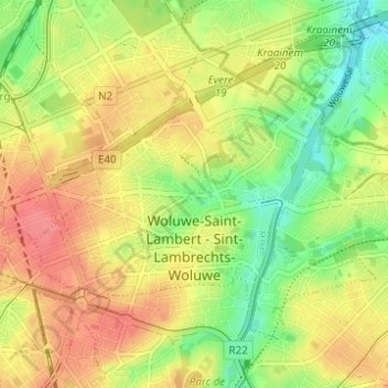 Топографическая карта Sint-Lambrechts-Woluwe, высота, рельеф