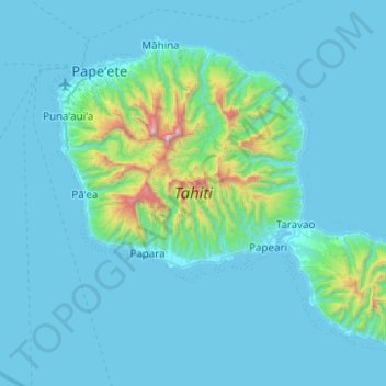 Топографическая карта Tahiti, высота, рельеф