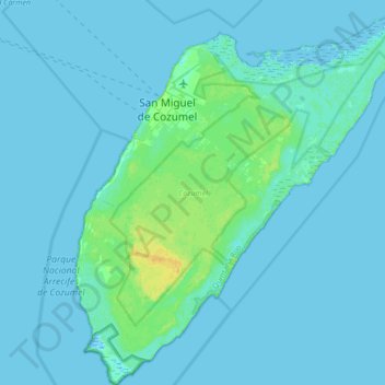 Топографическая карта Isla Cozumel, высота, рельеф
