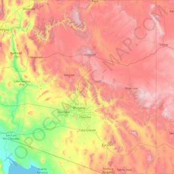 Топографическая карта Аризона, высота, рельеф