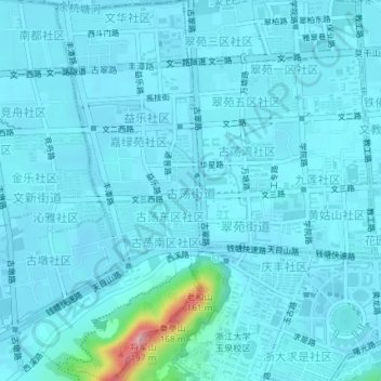 Топографическая карта 古荡街道, высота, рельеф