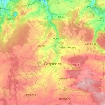 Топографическая карта Gerpinnes, высота, рельеф