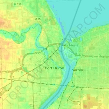 Топографическая карта Port Huron, высота, рельеф