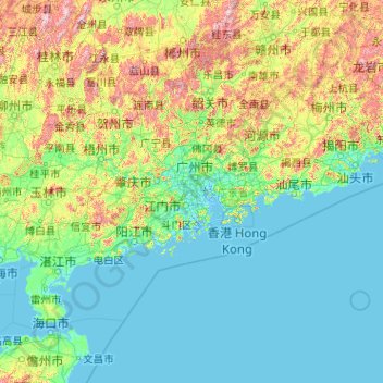 Топографическая карта Гуандун, высота, рельеф