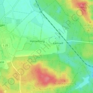 Топографическая карта Hasselburg, высота, рельеф